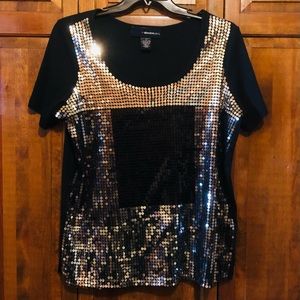 Holiday Sequined T- Shirt, Black, Denim 24/7, Size Medium